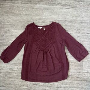 Maurices Plum Blouse with Crochet Details